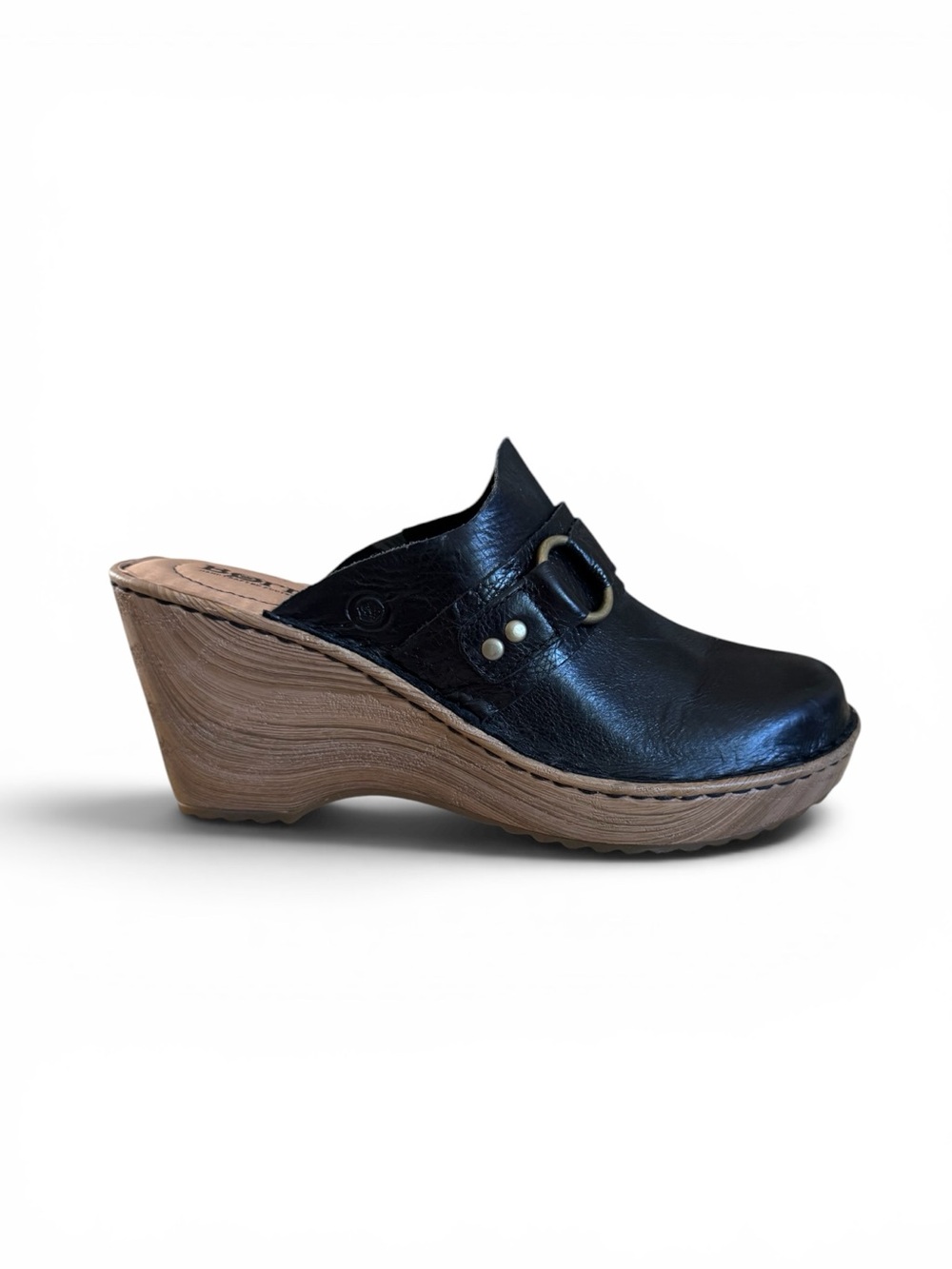 Born Black Leather Wedge Clogs Slip On Mule Comfort Shoes Women’s 8